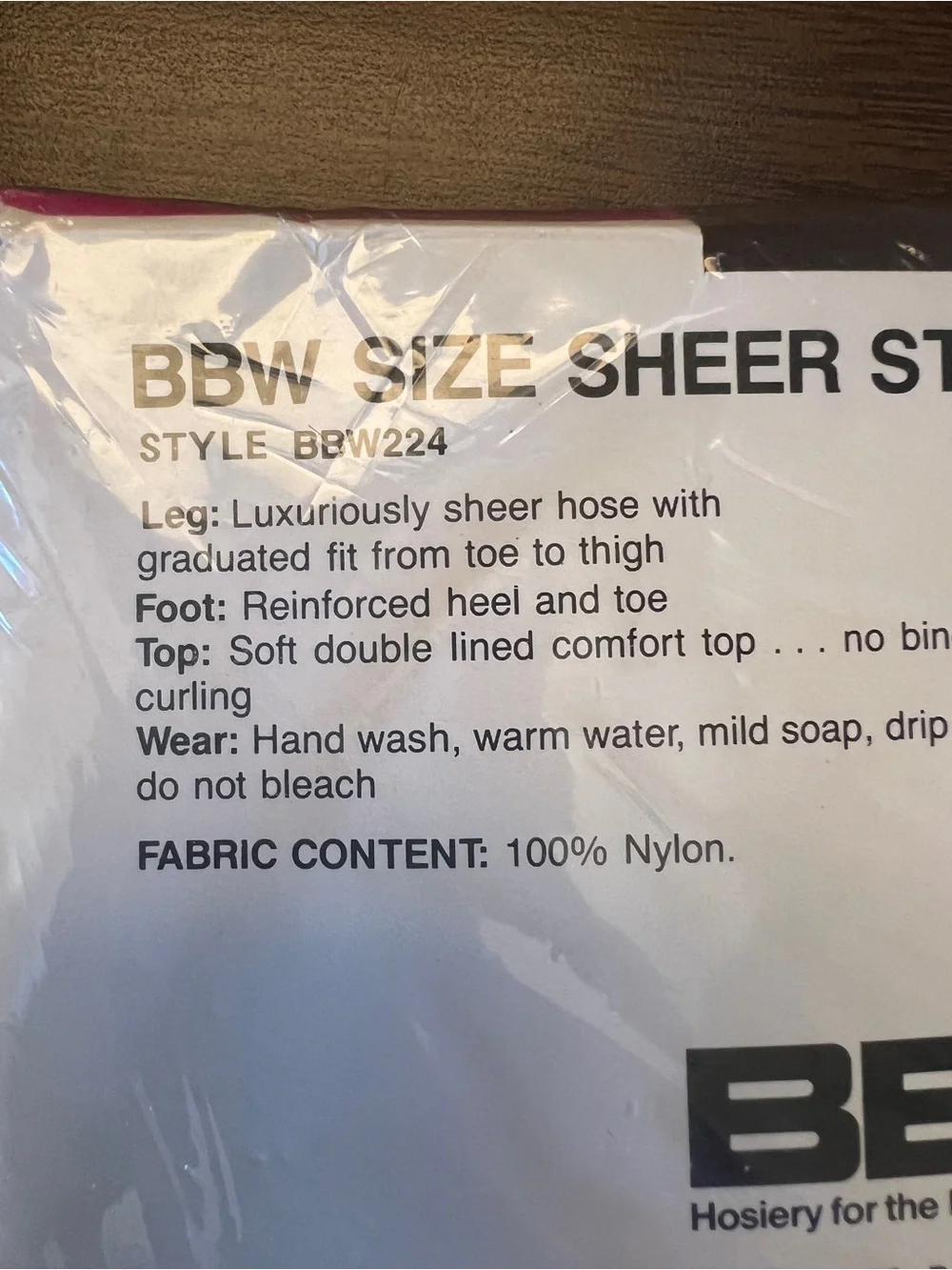 NIB Vintage BBW Brand Sheer Stockings 3pk - Size Large - Coffee Color